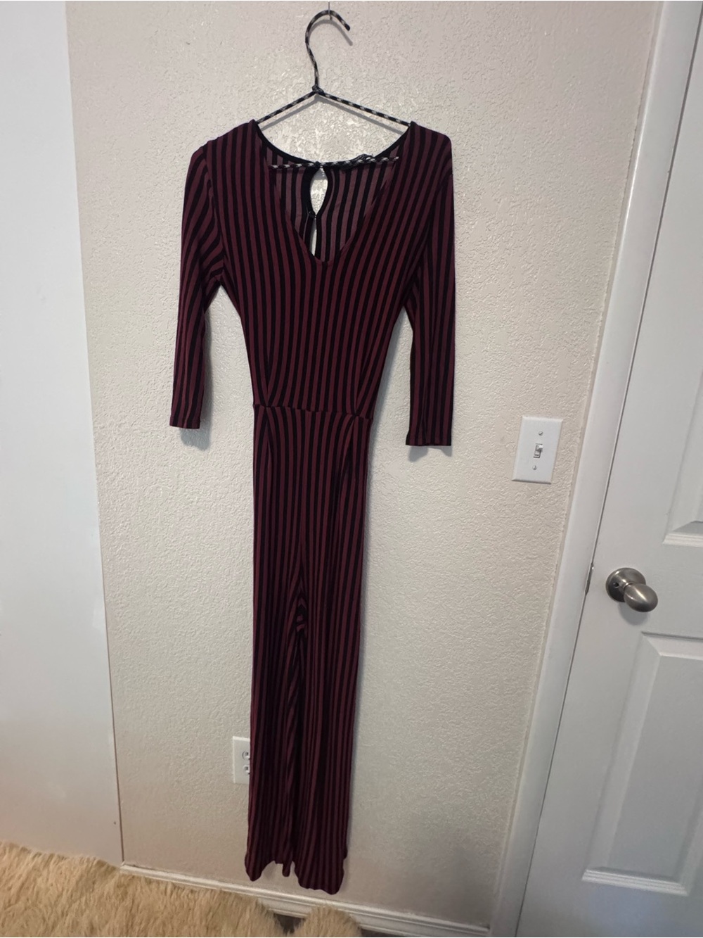 Bershka Striped Burgundy and Black Long Sleeve Jumpsuit